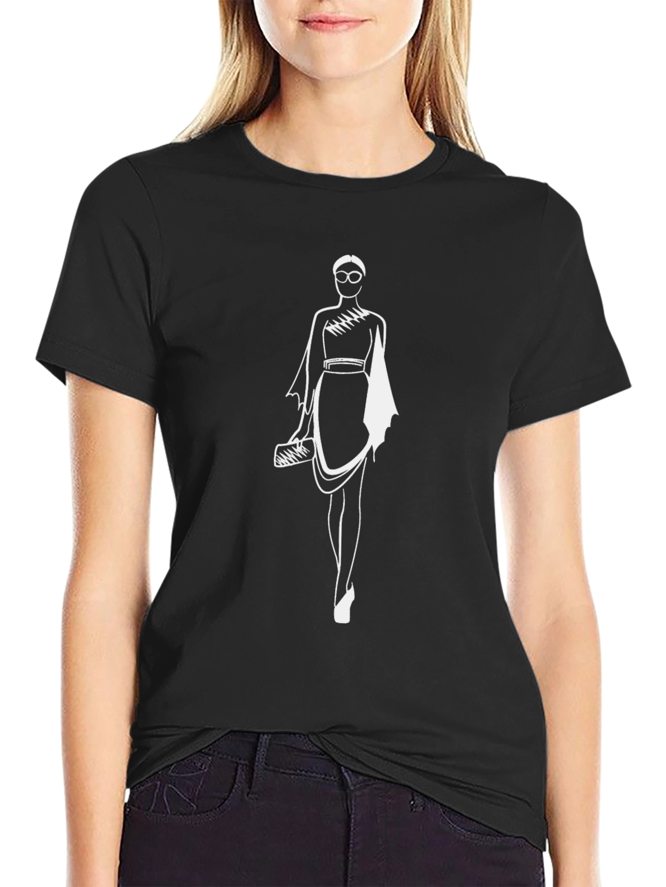 Black T-Shirt with Fashion Sketch