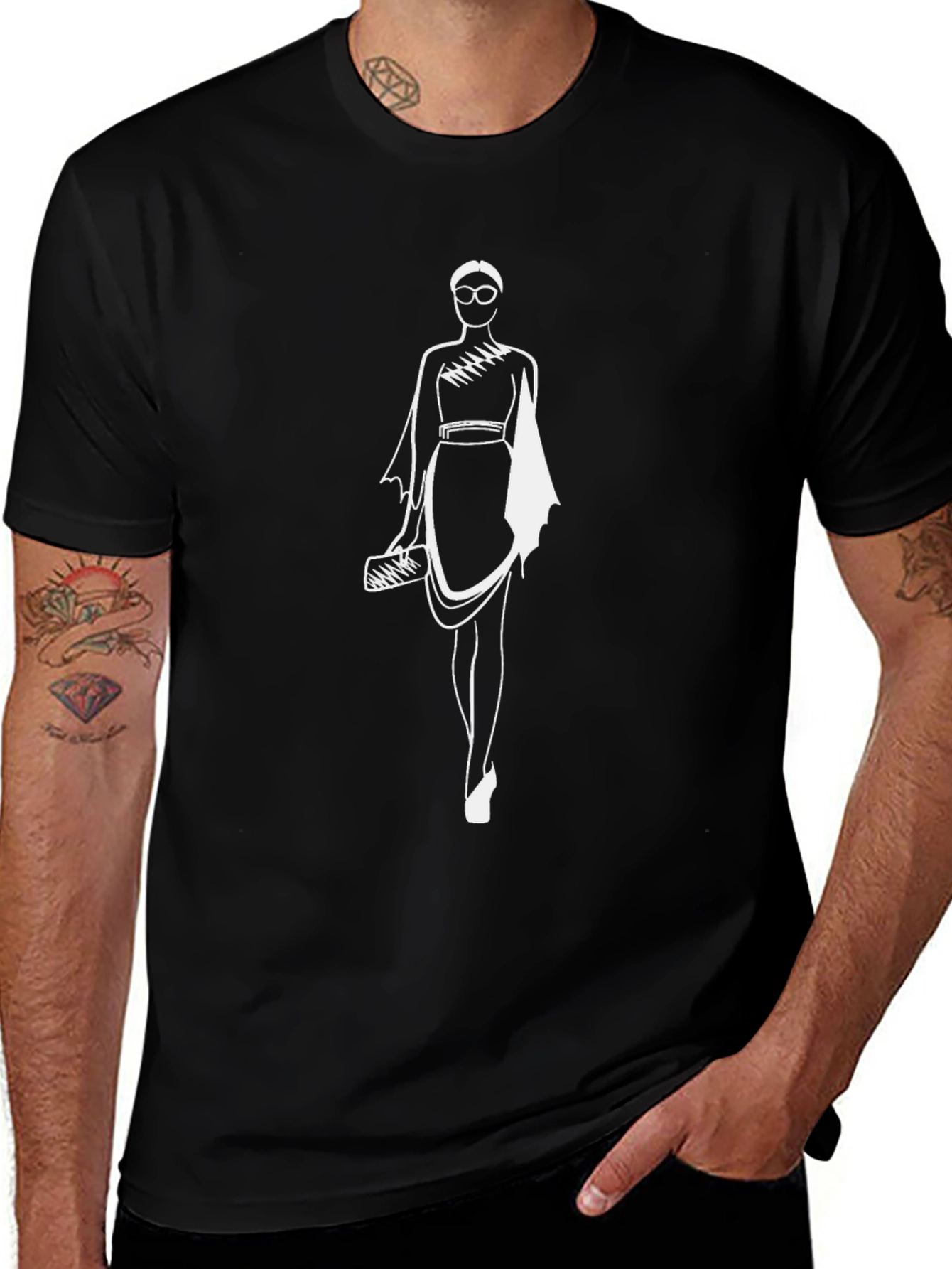Black T-Shirt with Fashion Sketch