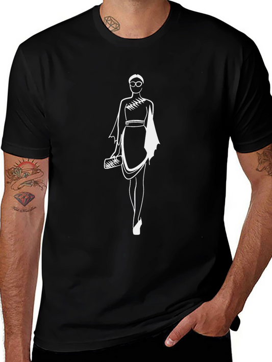 Black T-Shirt with Fashion Sketch