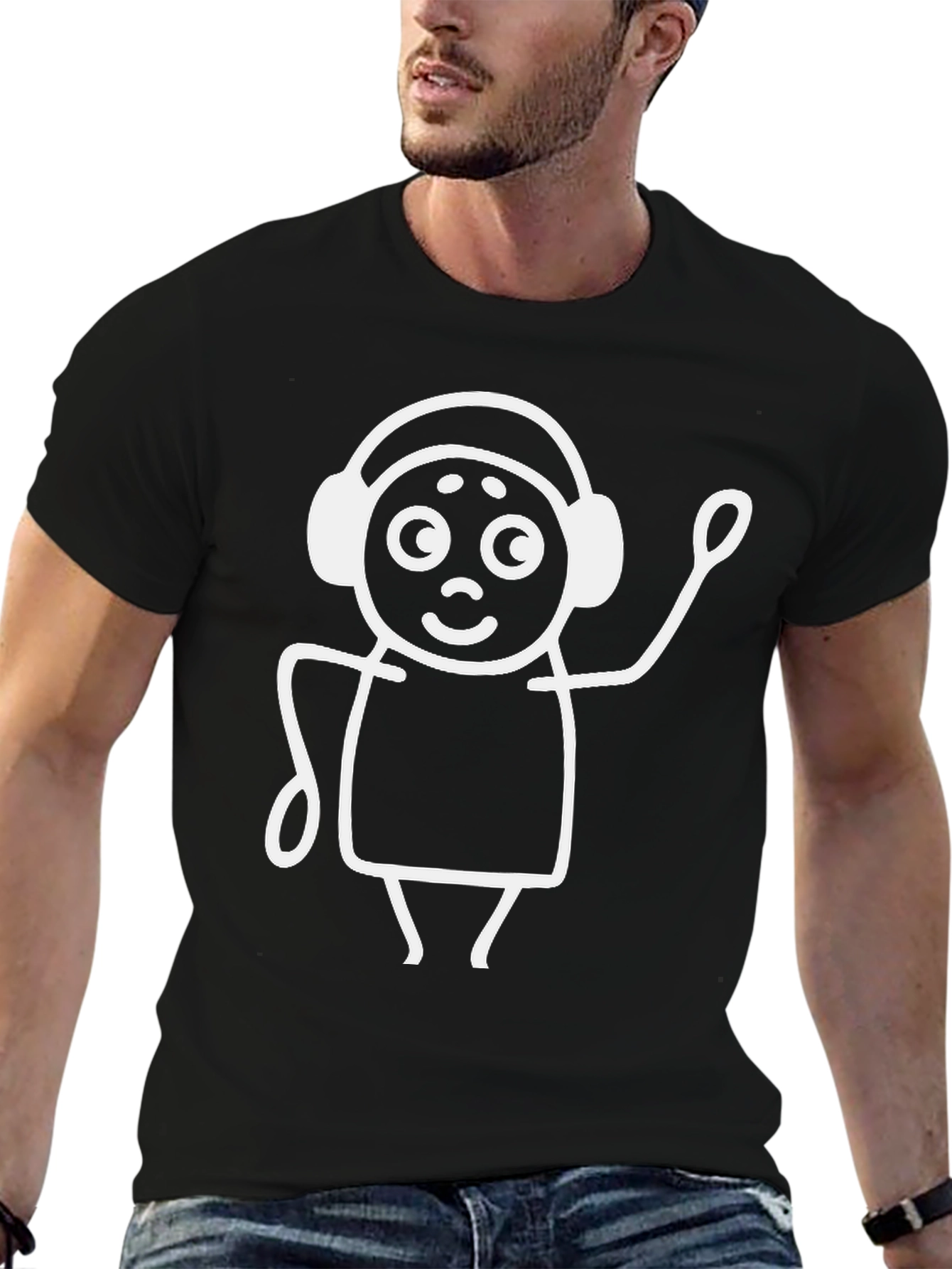 Funny Stick Figure DJ Black T-Shirt