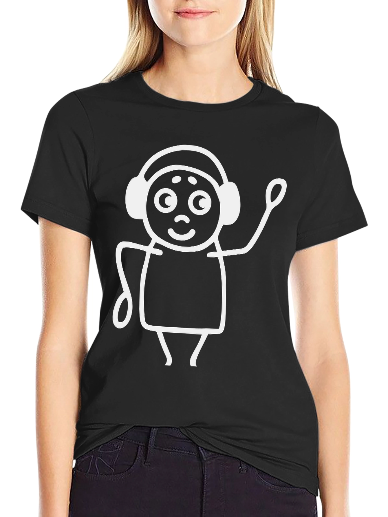 Funny Stick Figure DJ Black T-Shirt