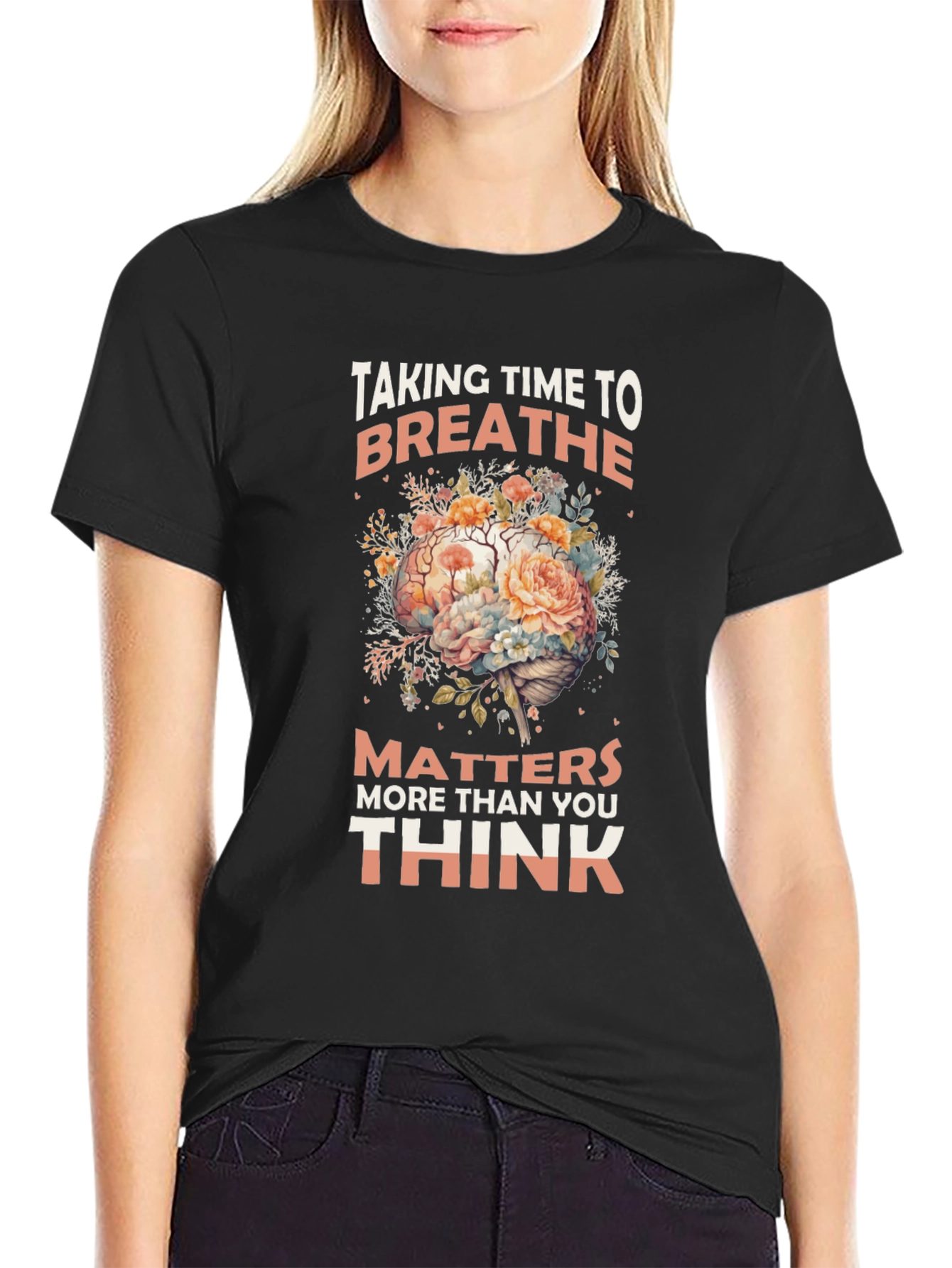 Breathe Floral Brain Graphic T-Shirt