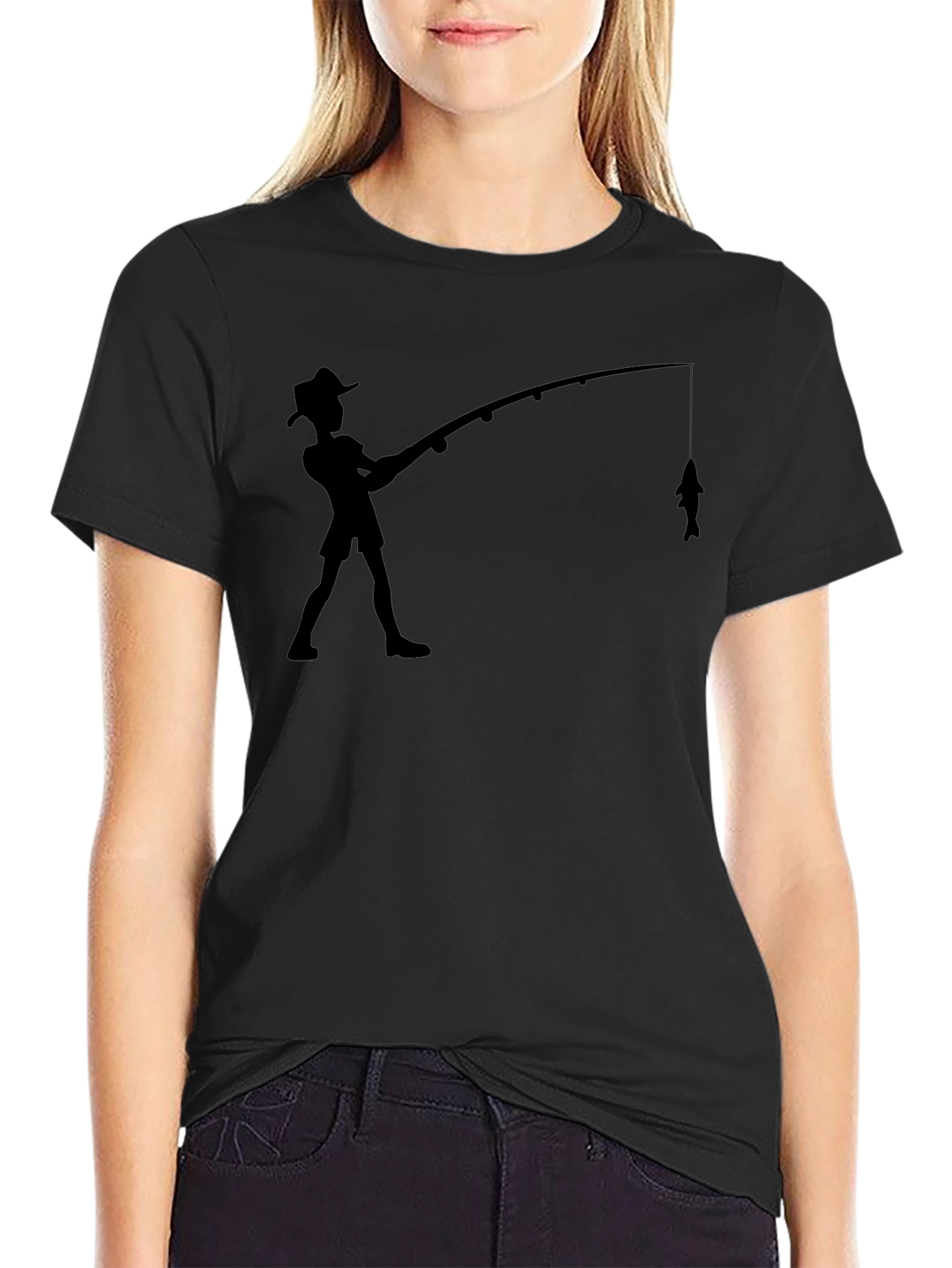 Fisherman Graphic Tee - Black Cotton Blend