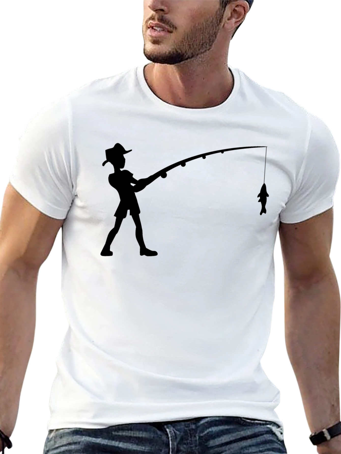 Fisherman Graphic Tee - Black Cotton Blend