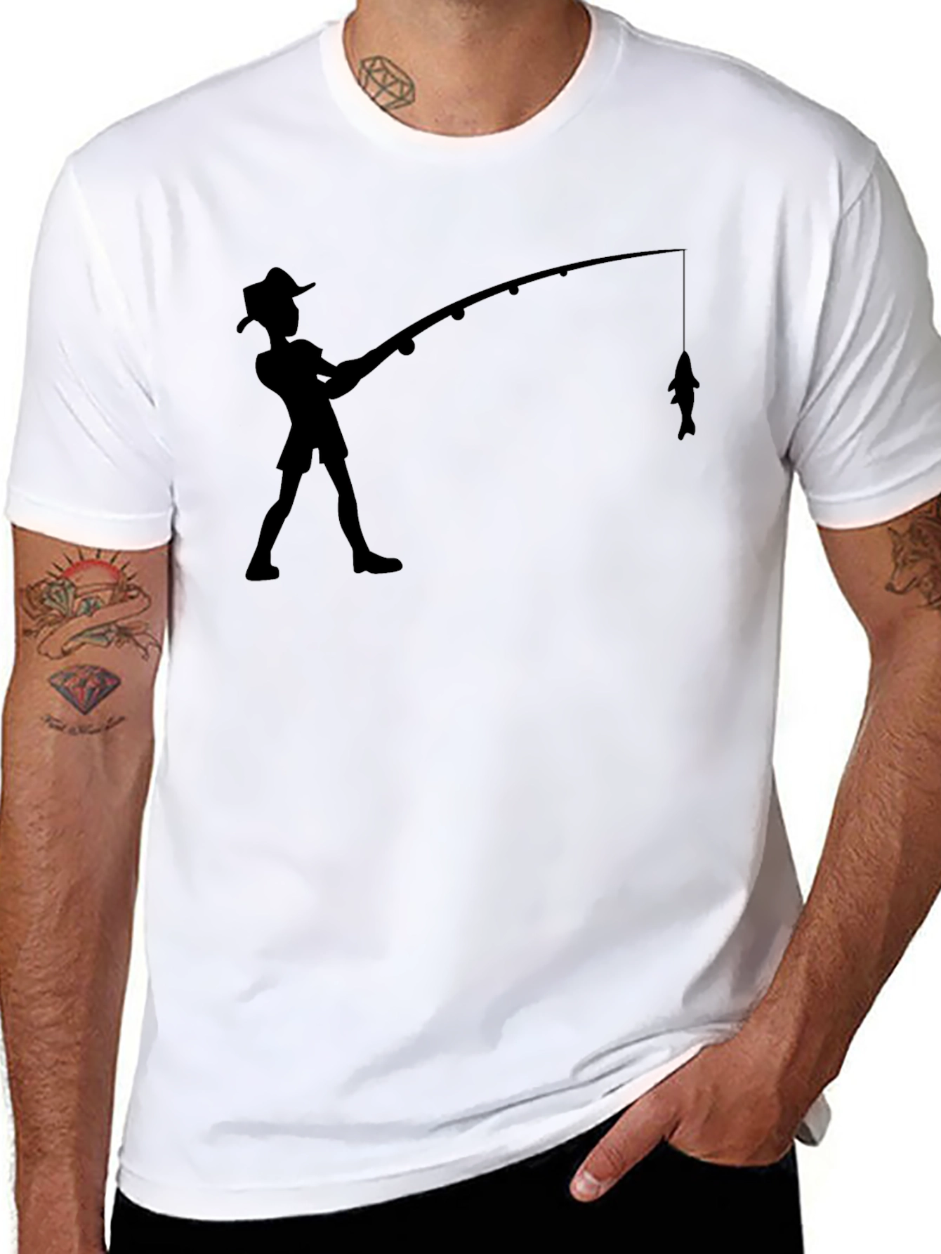Fisherman Graphic Tee - Black Cotton Blend
