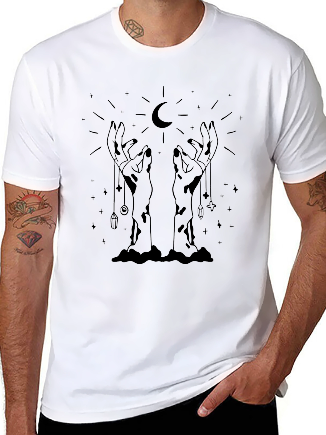 Mystic Moon Hands Black Graphic Tee