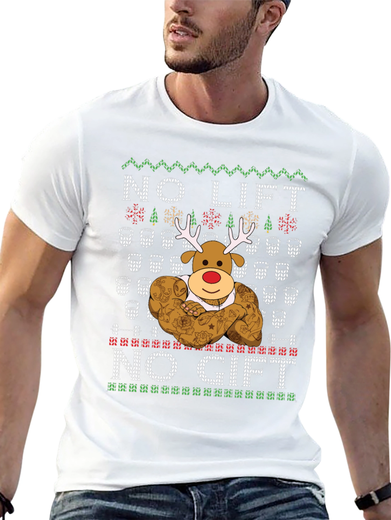 No Lift No Gift Christmas Reindeer T-Shirt