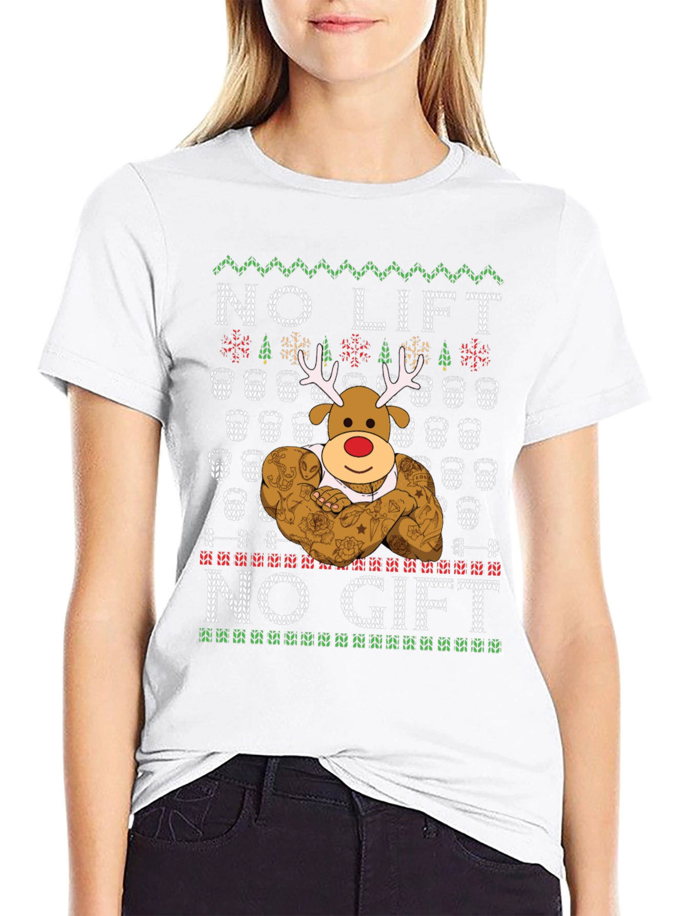No Lift No Gift Christmas Reindeer T-Shirt