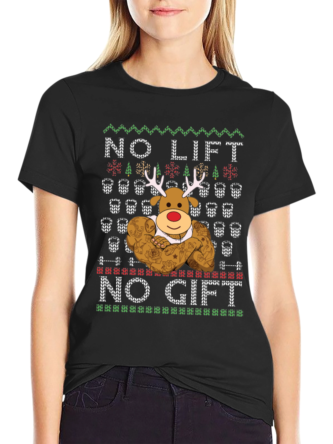 No Lift No Gift Christmas Reindeer T-Shirt
