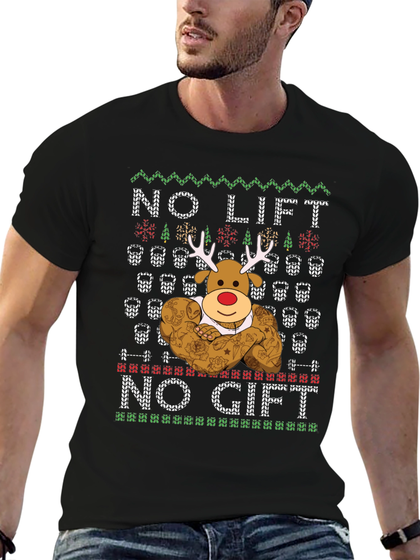 No Lift No Gift Christmas Reindeer T-Shirt