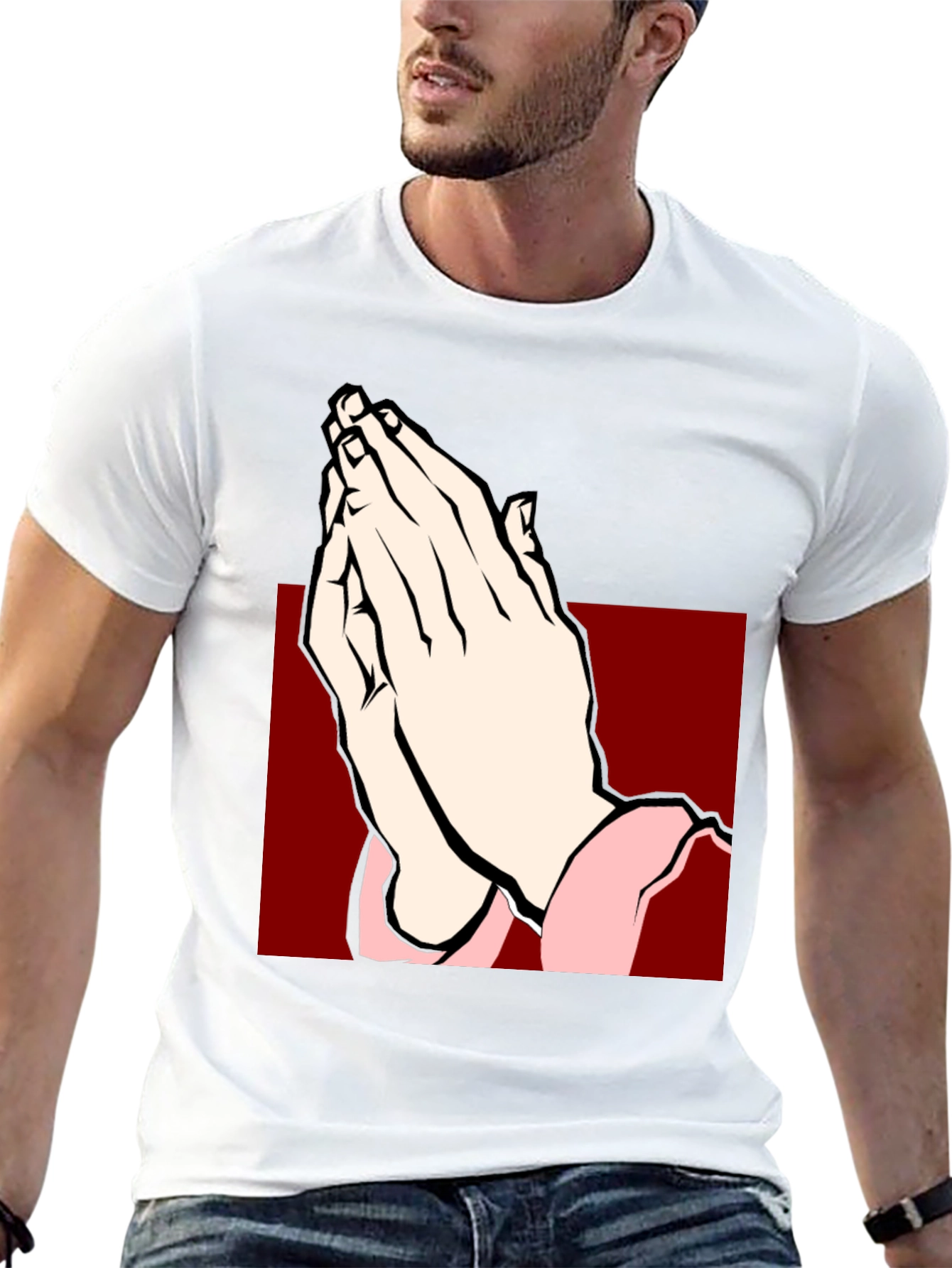 Praying Hands Graphic Tee - Black Cotton T-Shirt