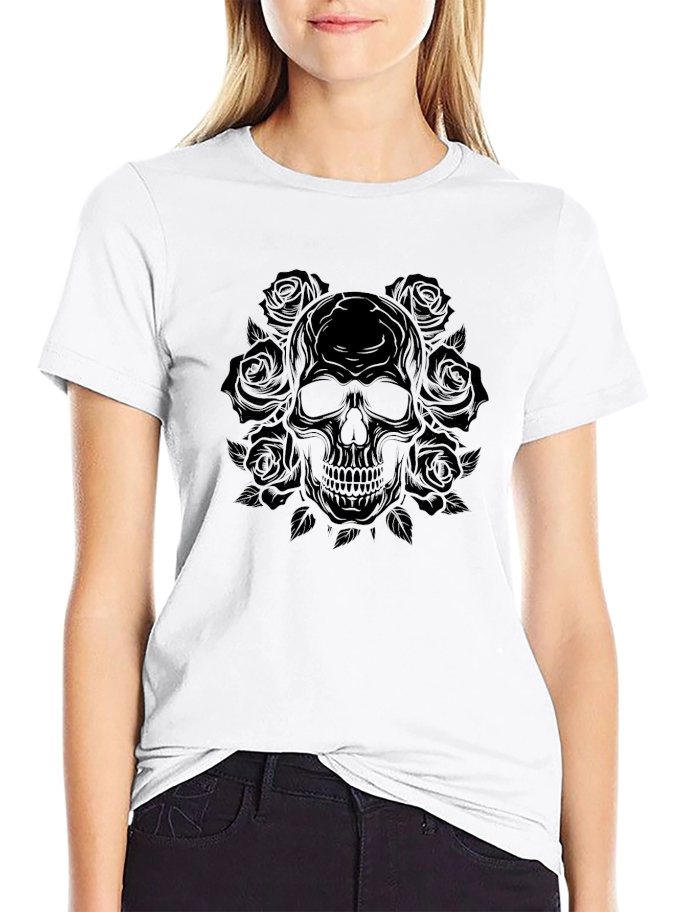 Skull & Roses Graphic Tee - Mens Black T-Shirt