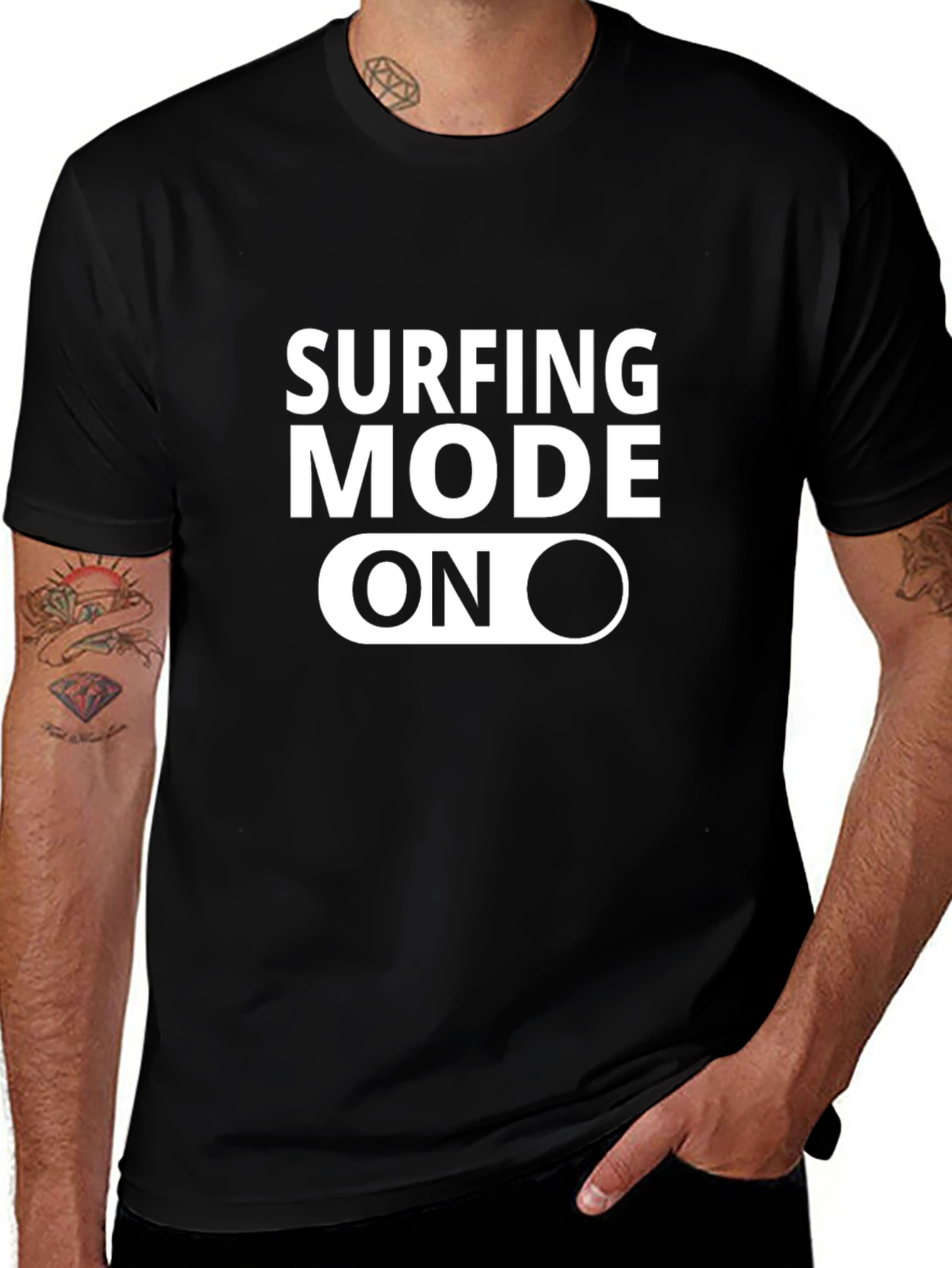 Surfing Mode On Black T-Shirt