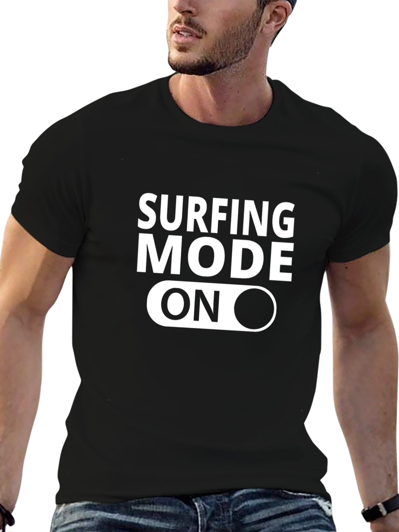 Surfing Mode On Black T-Shirt