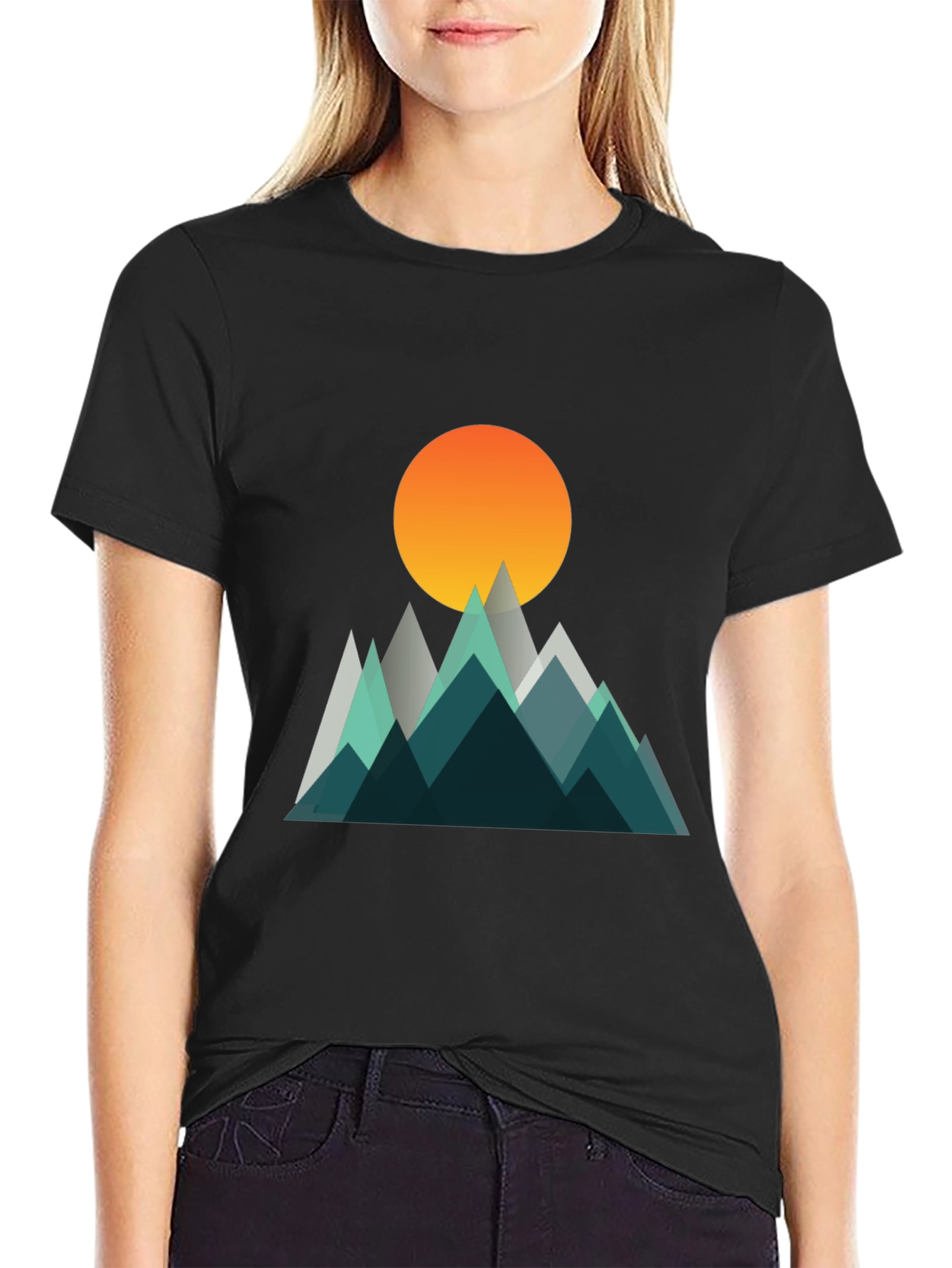 Geometric Mountain Sunset Graphic T-Shirt