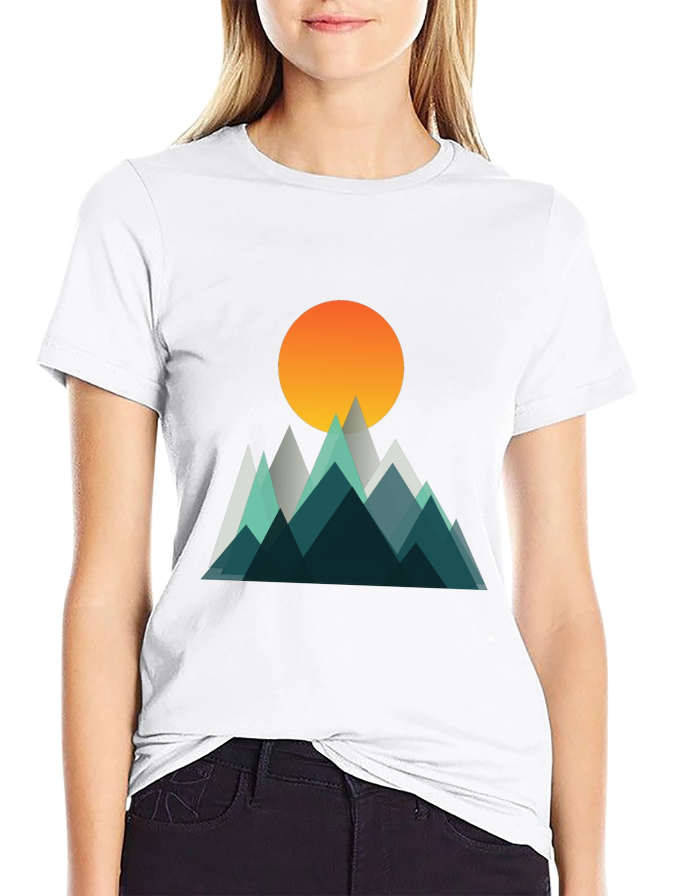 Geometric Mountain Sunset Graphic T-Shirt