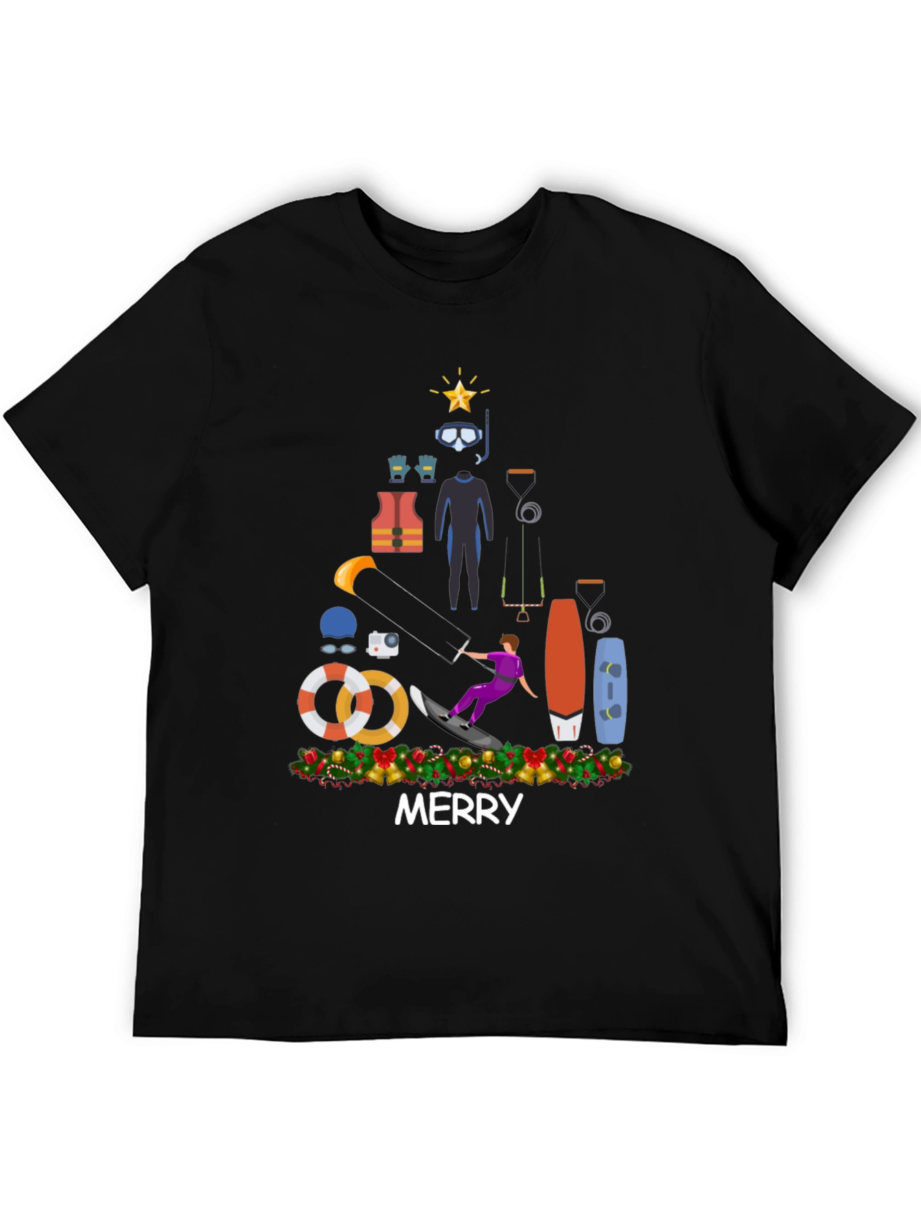 Kitesurfing Christmas T-Shirt - Holiday Water Sports Tee