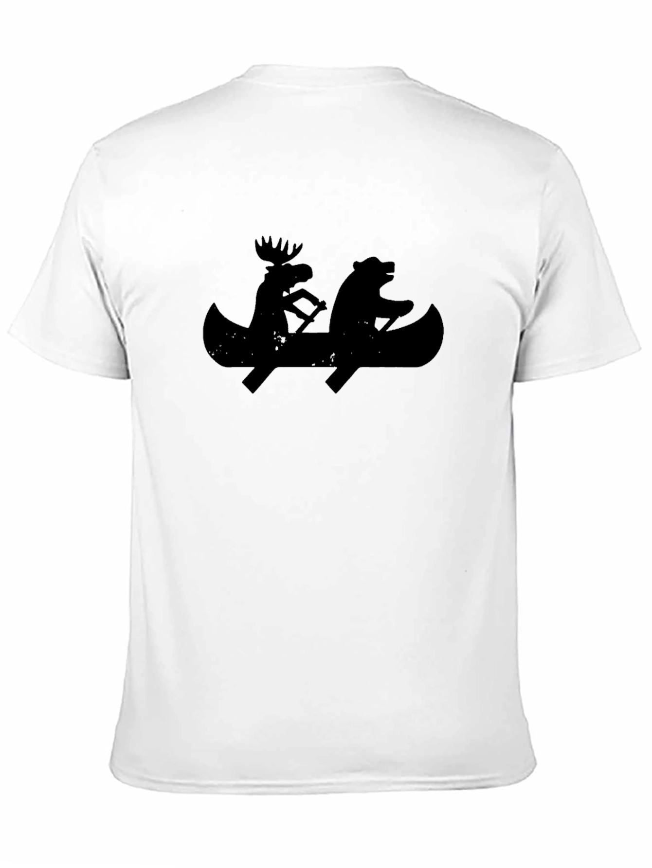 Black T-Shirt with Moose and Bear Canoeing Design
