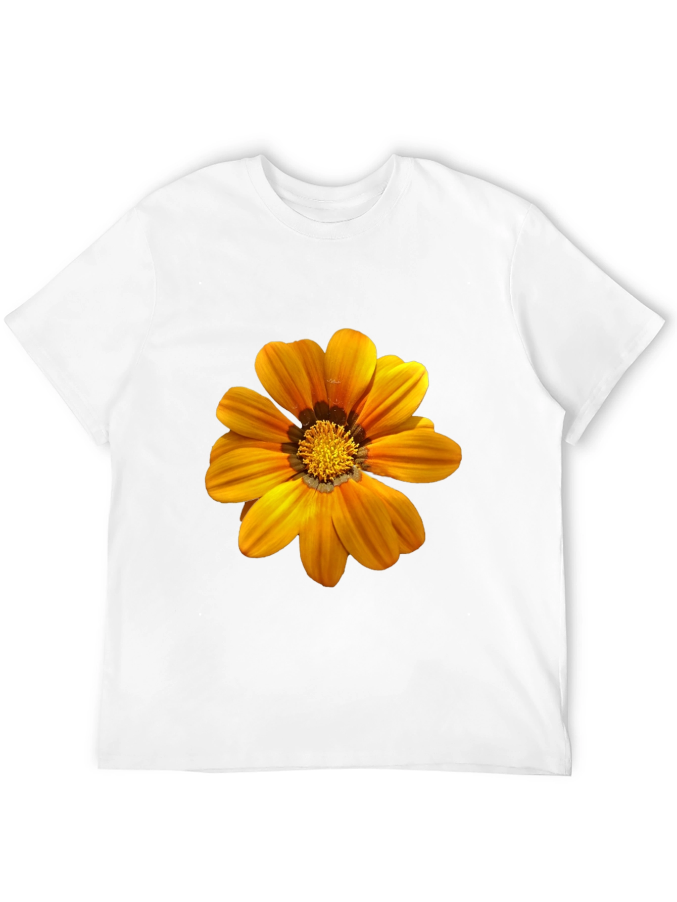 Mens Black T-Shirt with Vibrant Orange Flower Print