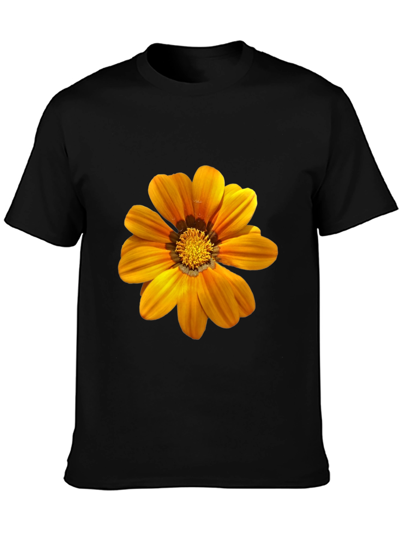 Mens Black T-Shirt with Vibrant Orange Flower Print