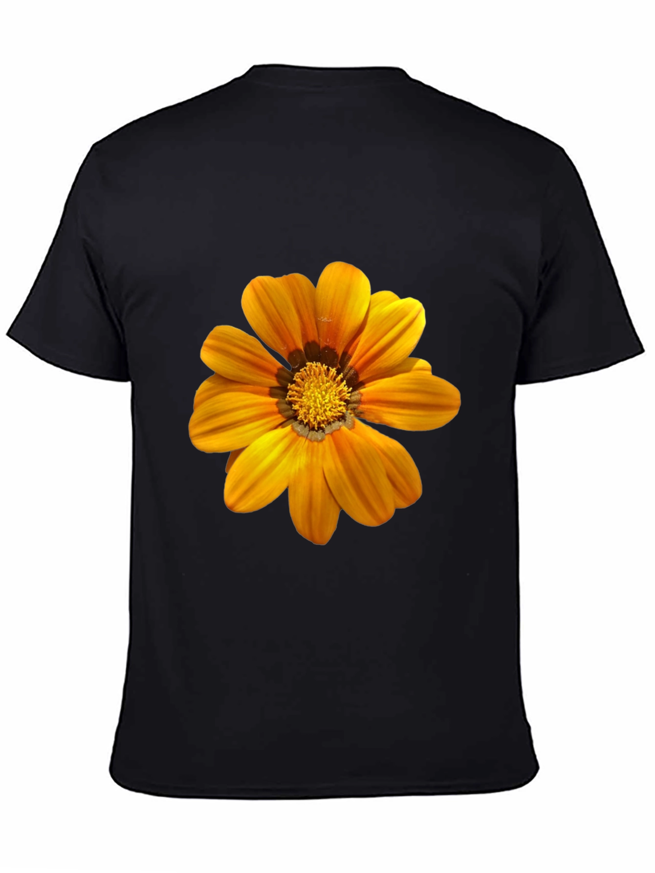 Mens Black T-Shirt with Vibrant Orange Flower Print
