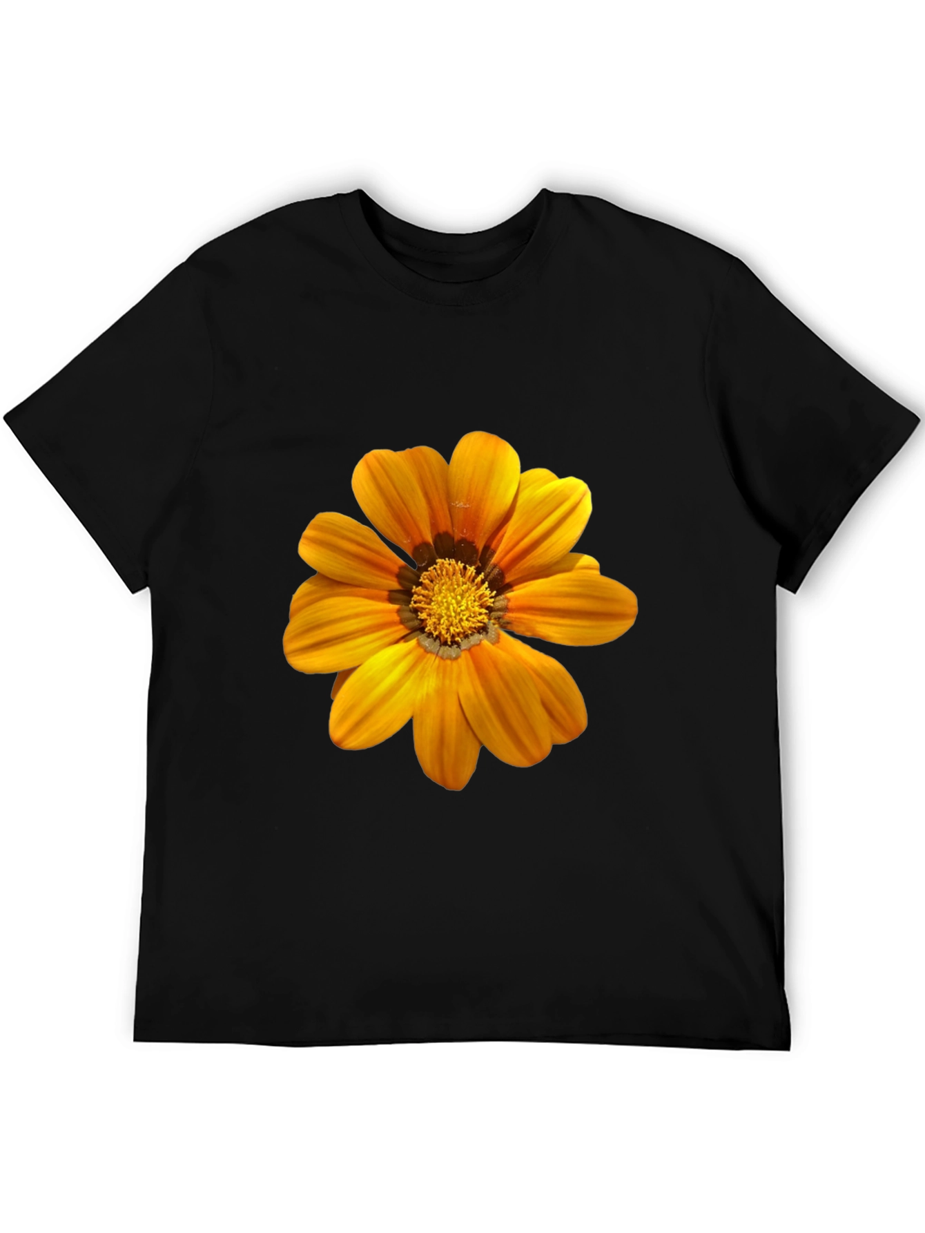 Mens Black T-Shirt with Vibrant Orange Flower Print