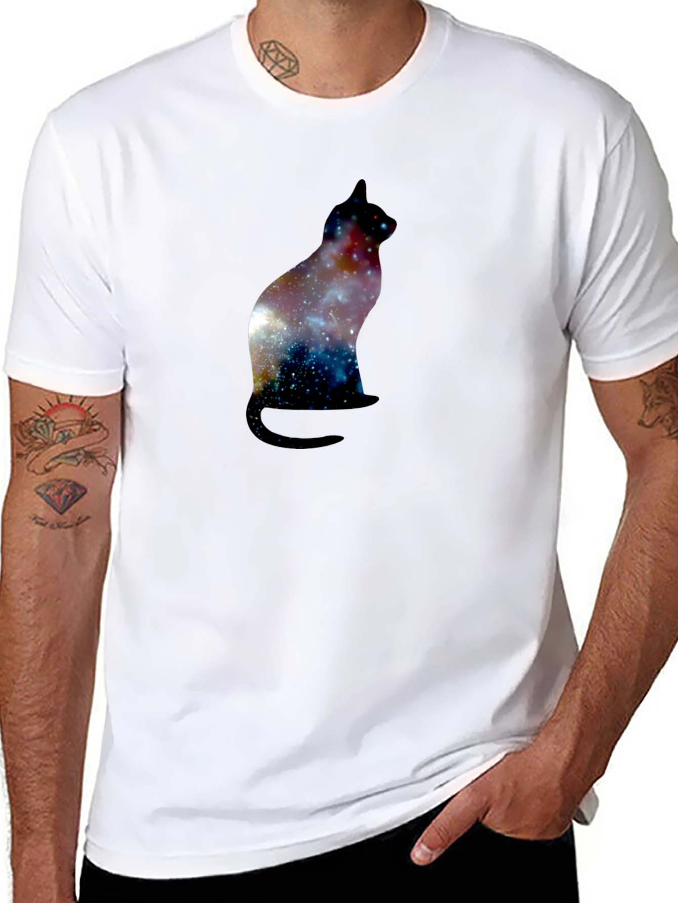 Galaxy Cat Silhouette Black T-Shirt