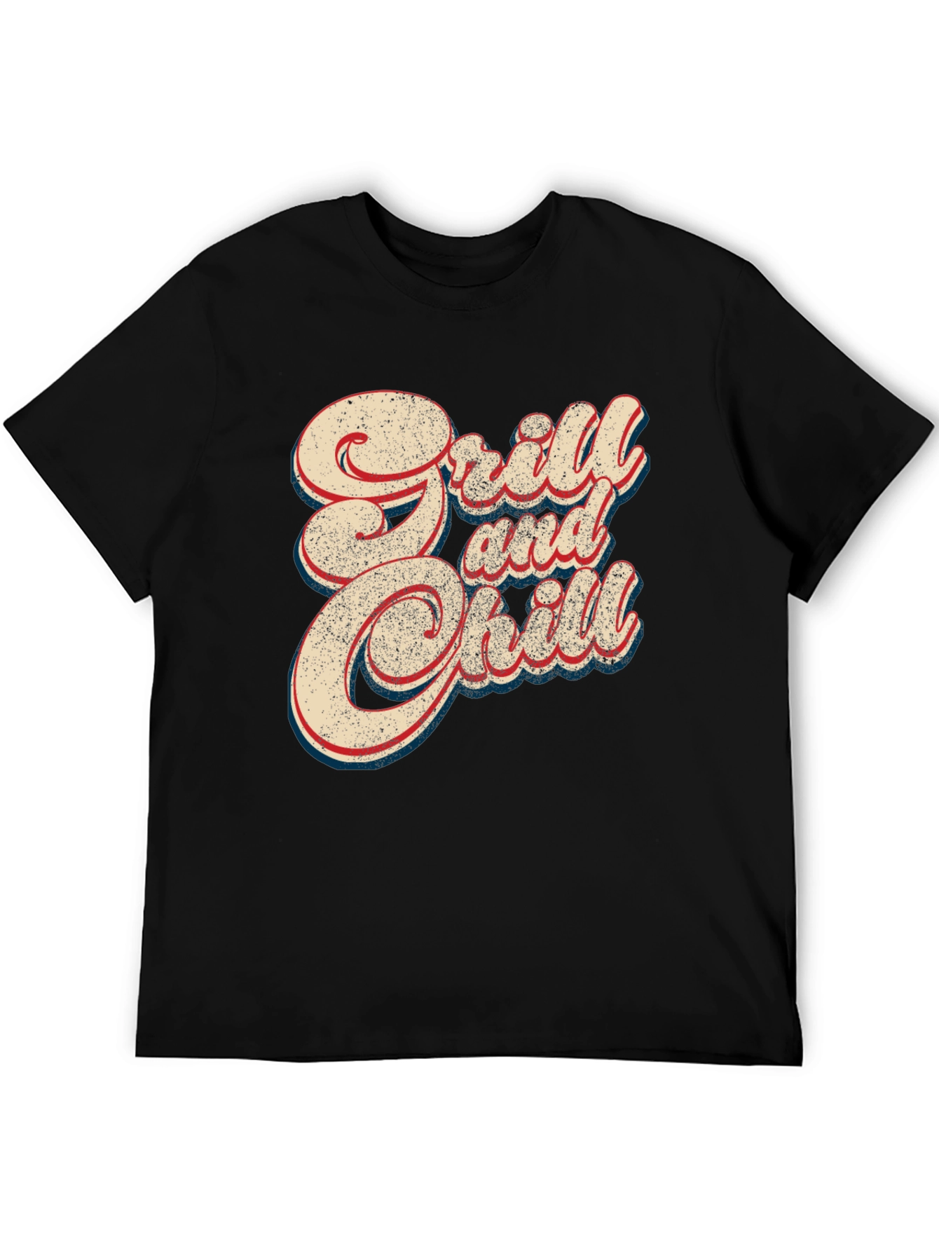 Grill and Chill Retro Style Black T-Shirt
