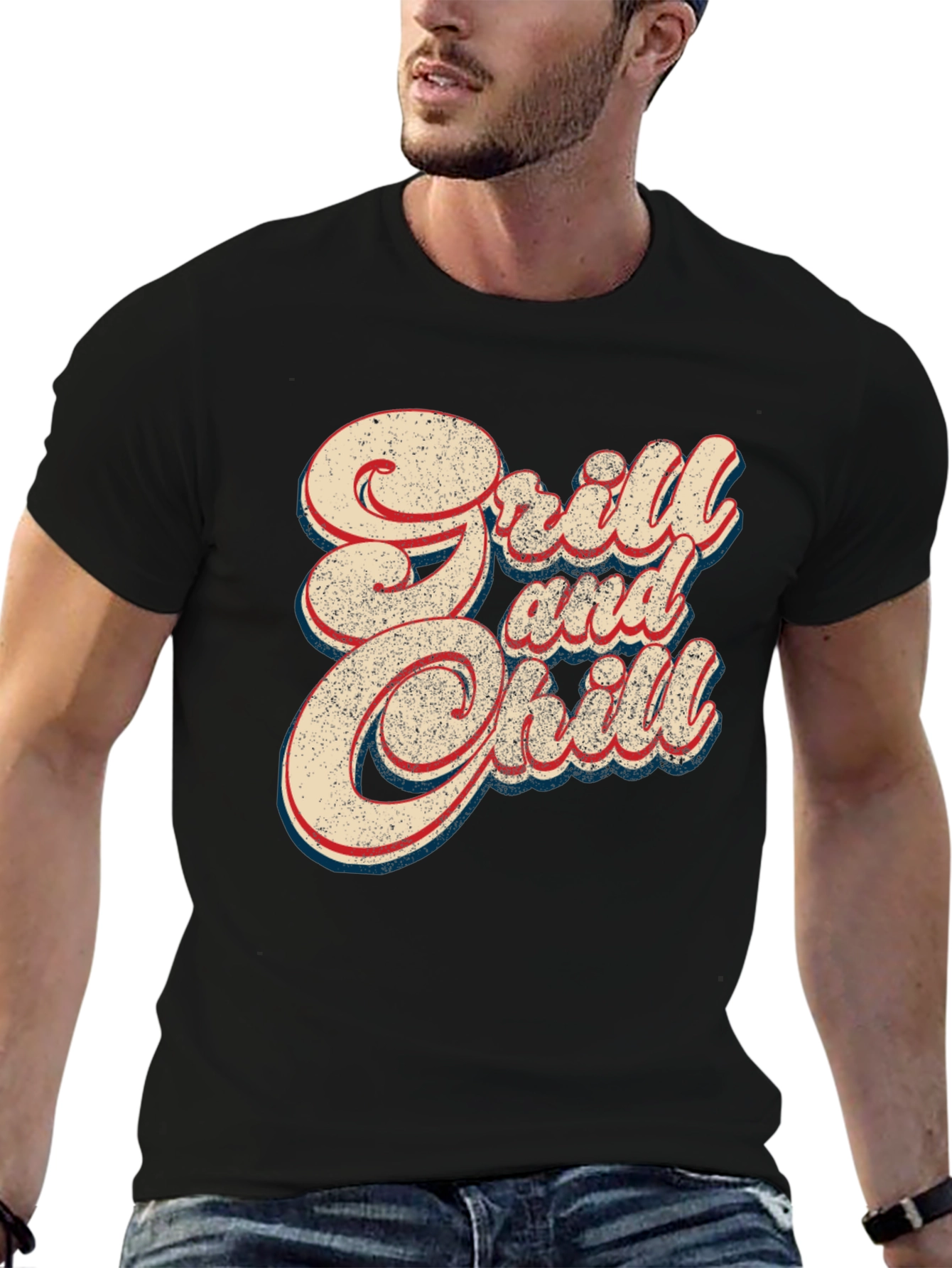 Grill and Chill Retro Style Black T-Shirt