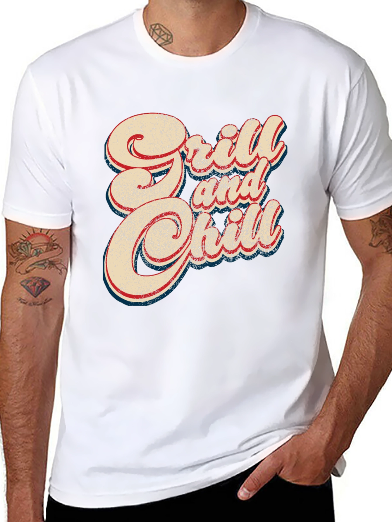 Grill and Chill Retro Style Black T-Shirt