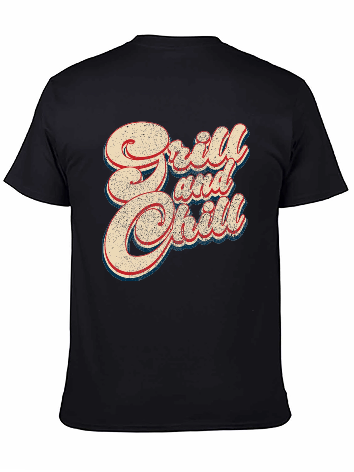 Grill and Chill Retro Style Black T-Shirt