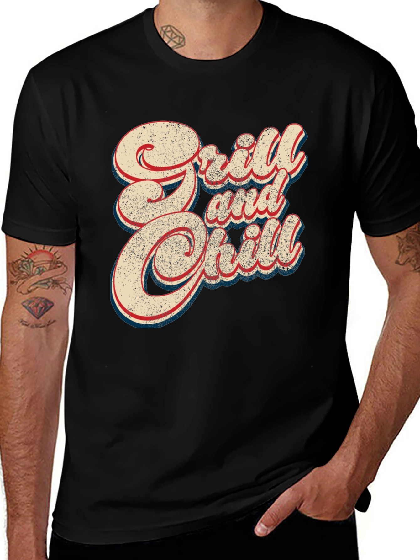 Grill and Chill Retro Style Black T-Shirt