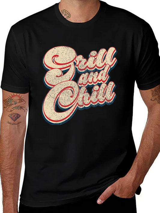 Grill and Chill Retro Style Black T-Shirt