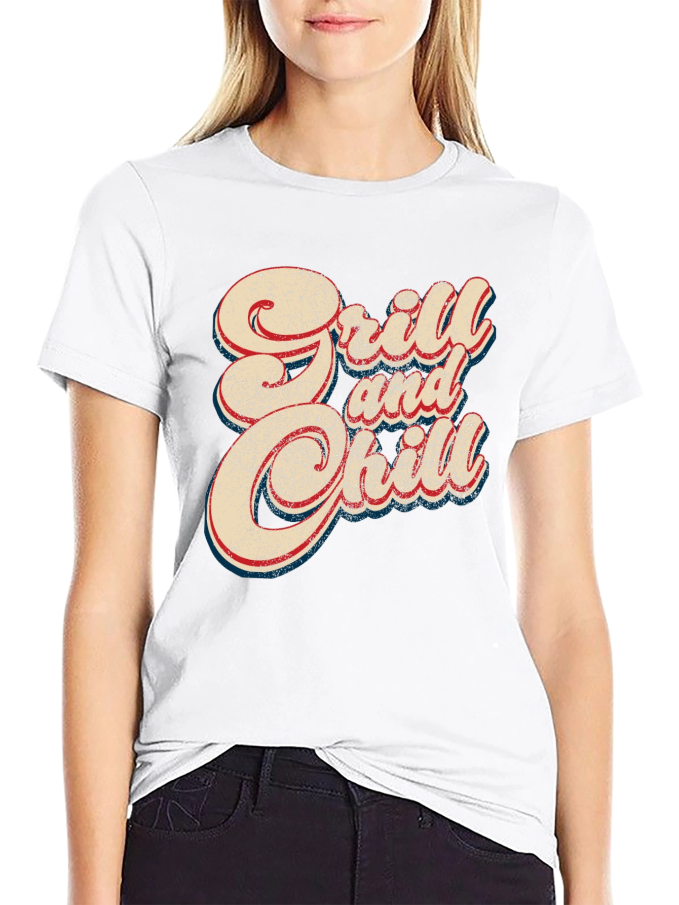 Grill and Chill Retro Style Black T-Shirt