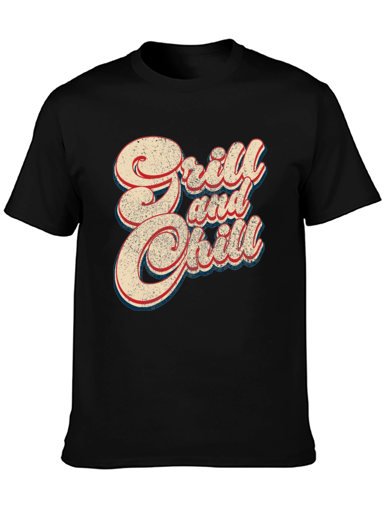 Grill and Chill Retro Style Black T-Shirt