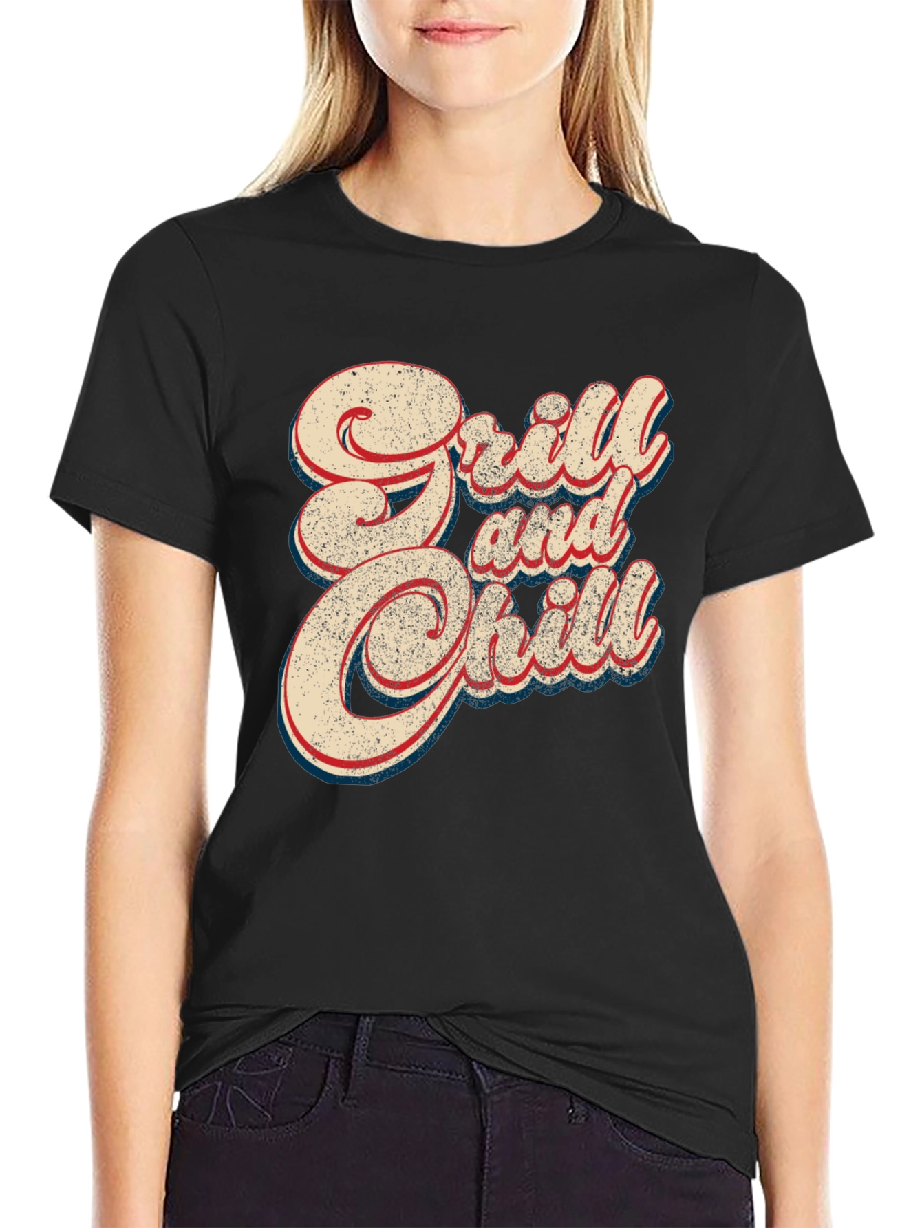Grill and Chill Retro Style Black T-Shirt