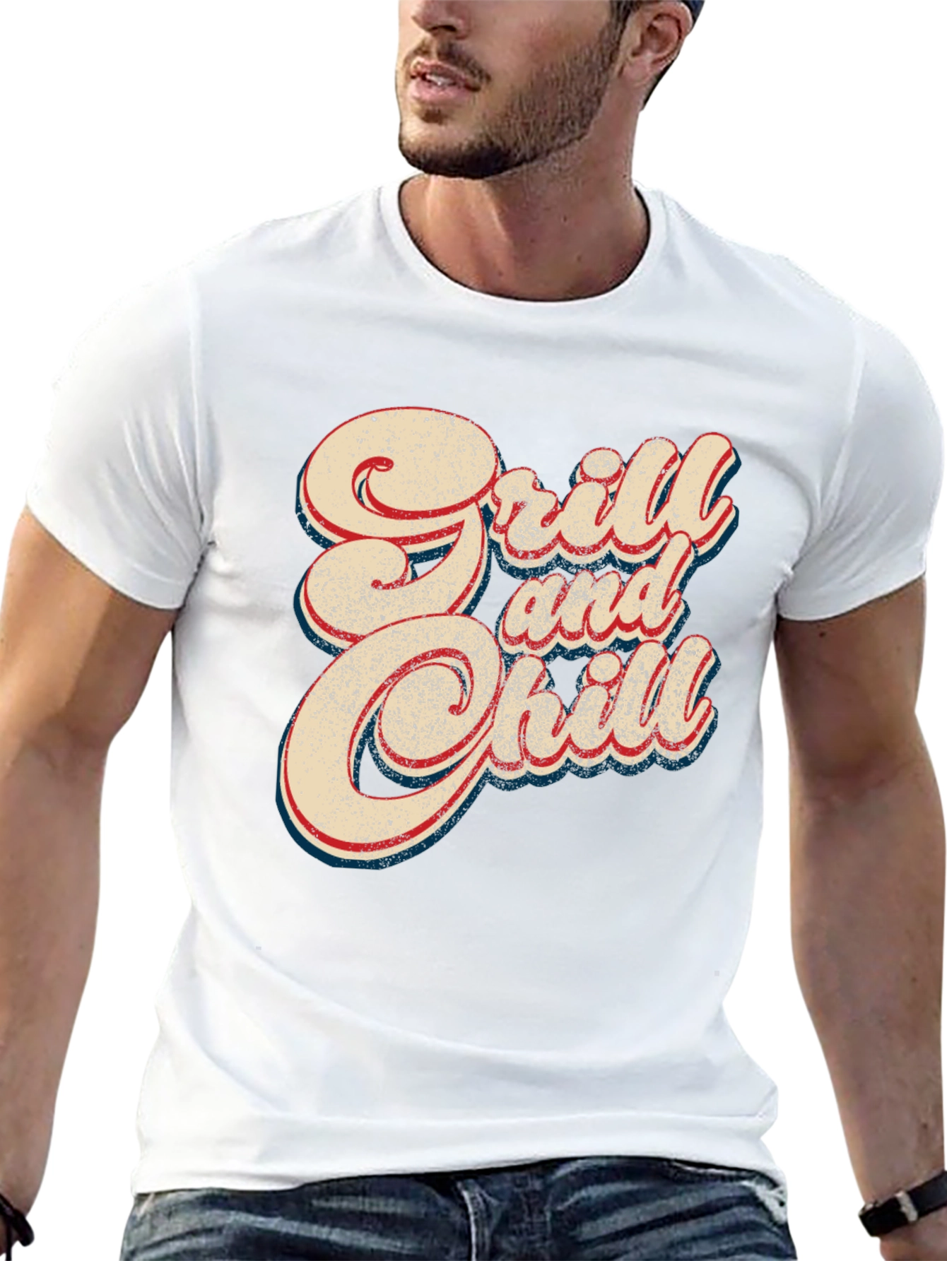 Grill and Chill Retro Style Black T-Shirt