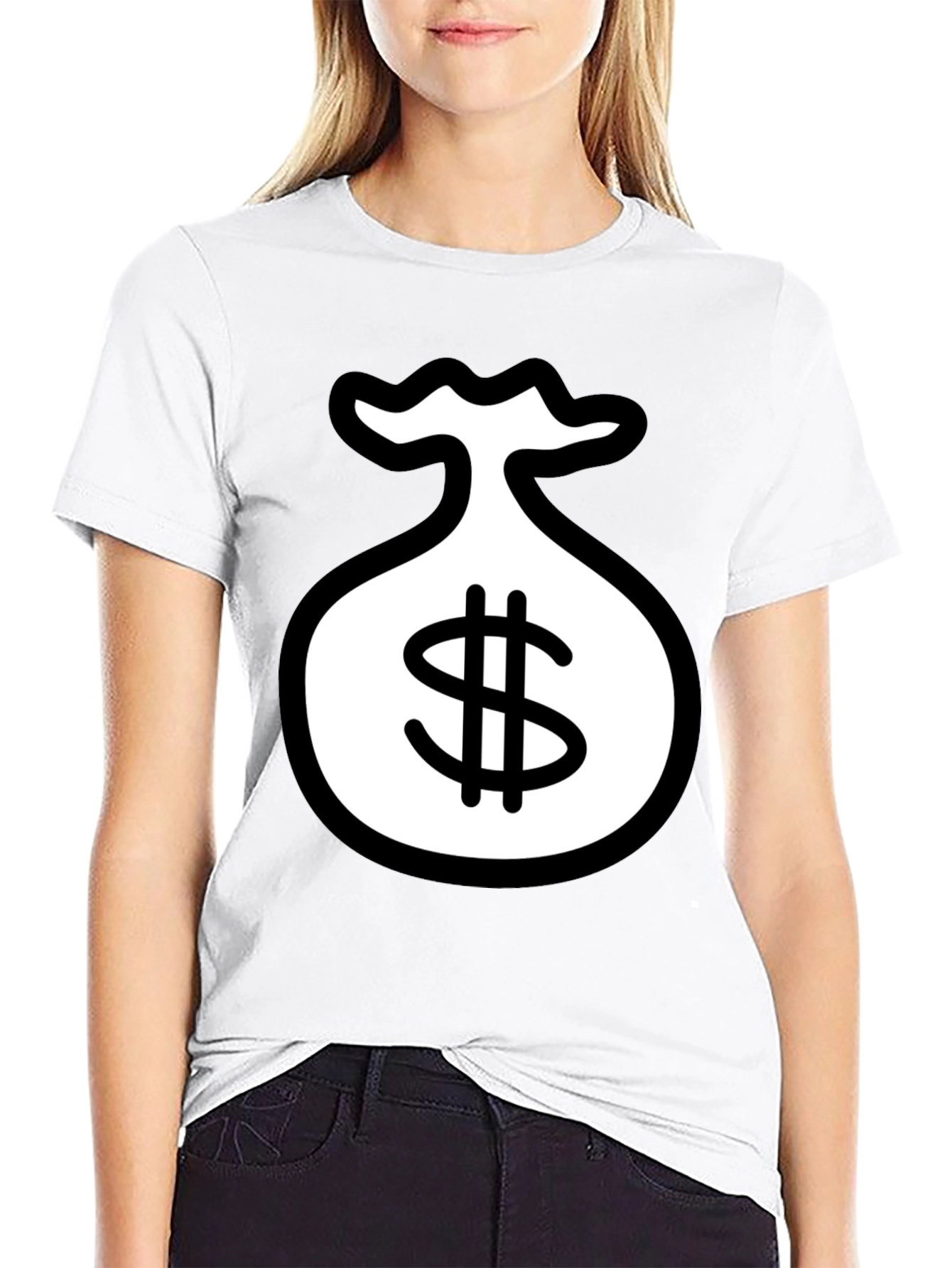 Black T-Shirt with Money Bag Graphic