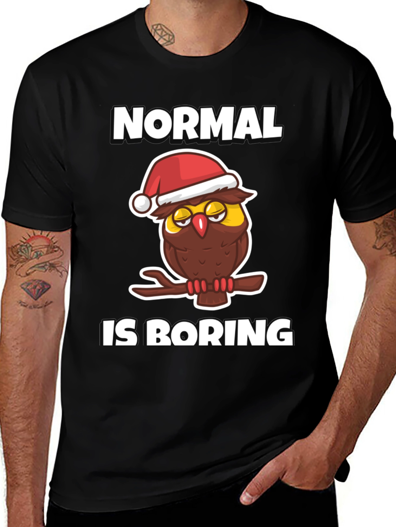 Normal is Boring Owl Christmas Graphic Tee
