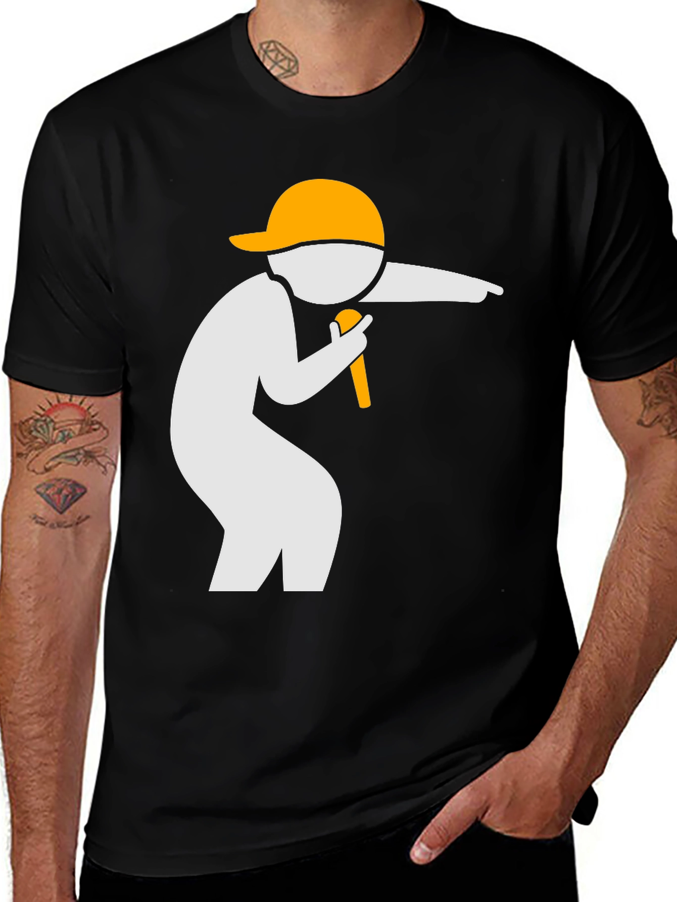 Cool Graphic Tee: Rapper Design - Black Cotton T-Shirt