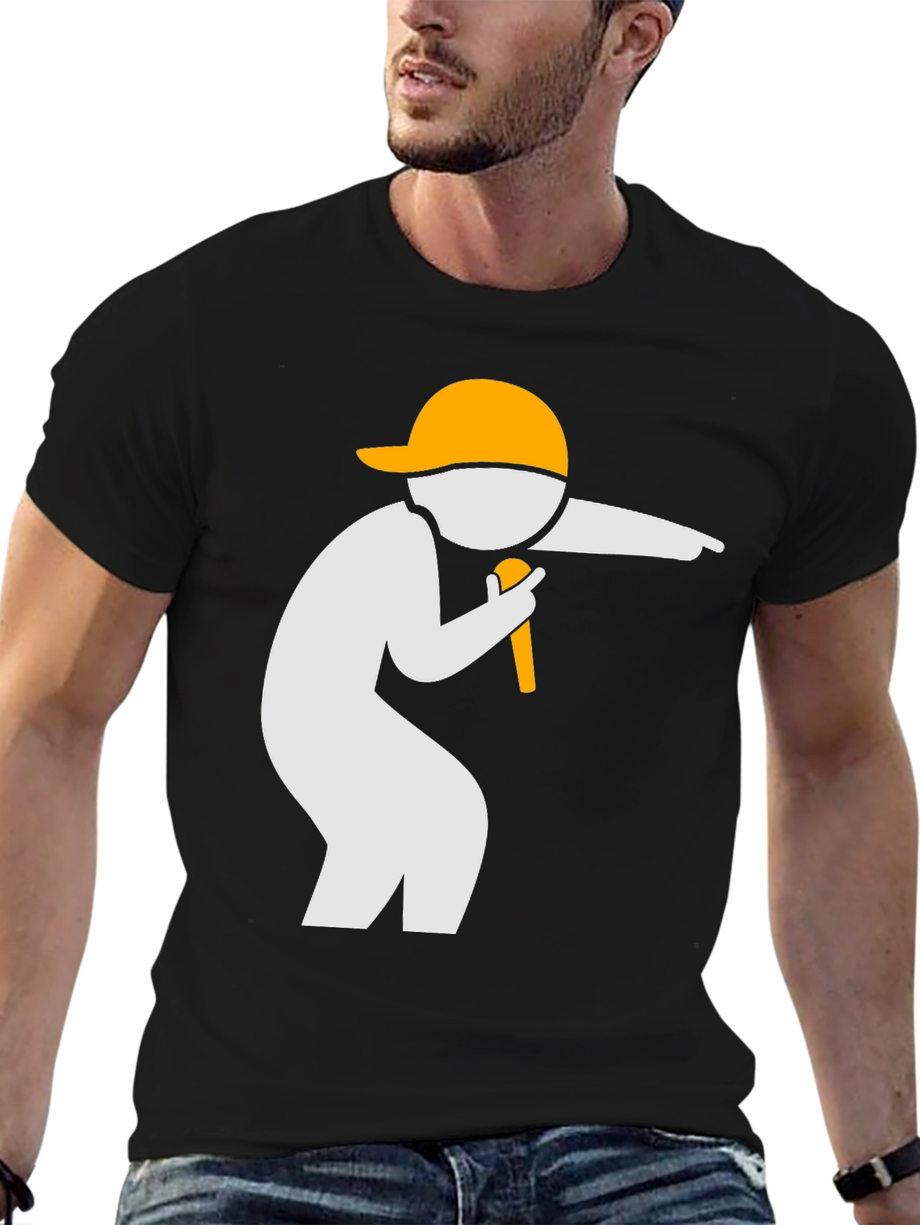 Cool Graphic Tee: Rapper Design - Black Cotton T-Shirt
