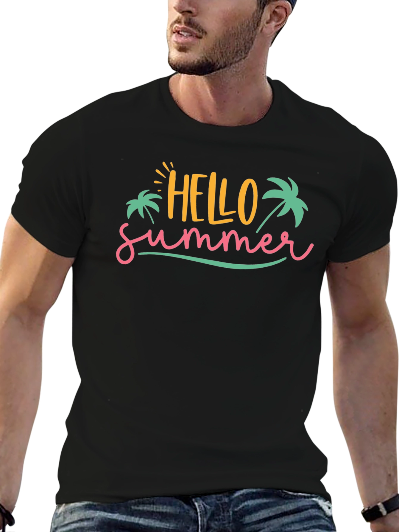 Hello Summer Graphic Tee - Black Cotton T-Shirt