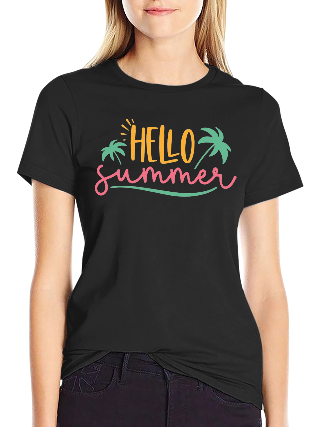 Hello Summer Graphic Tee - Black Cotton T-Shirt