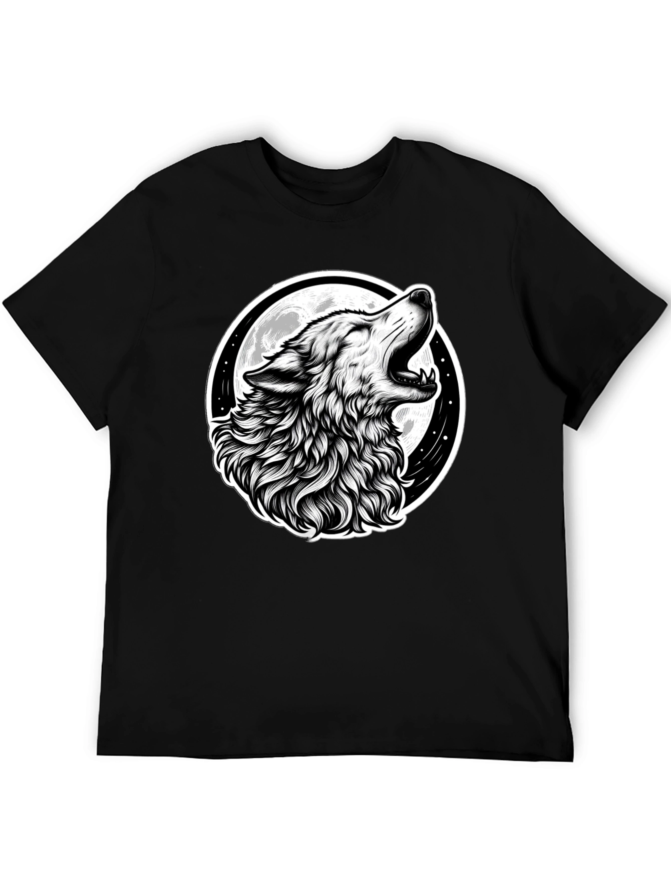 Wolf Howling at Moon Graphic Black T-Shirt