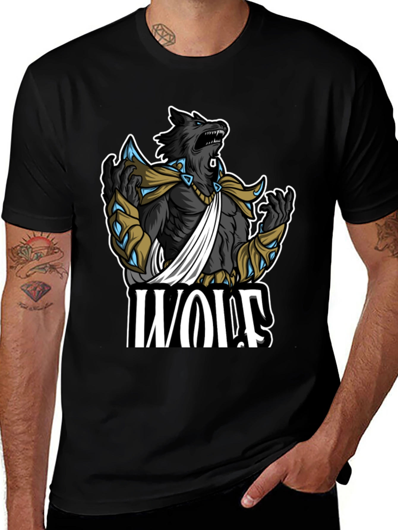 Wolf Graphic Print Black T-Shirt
