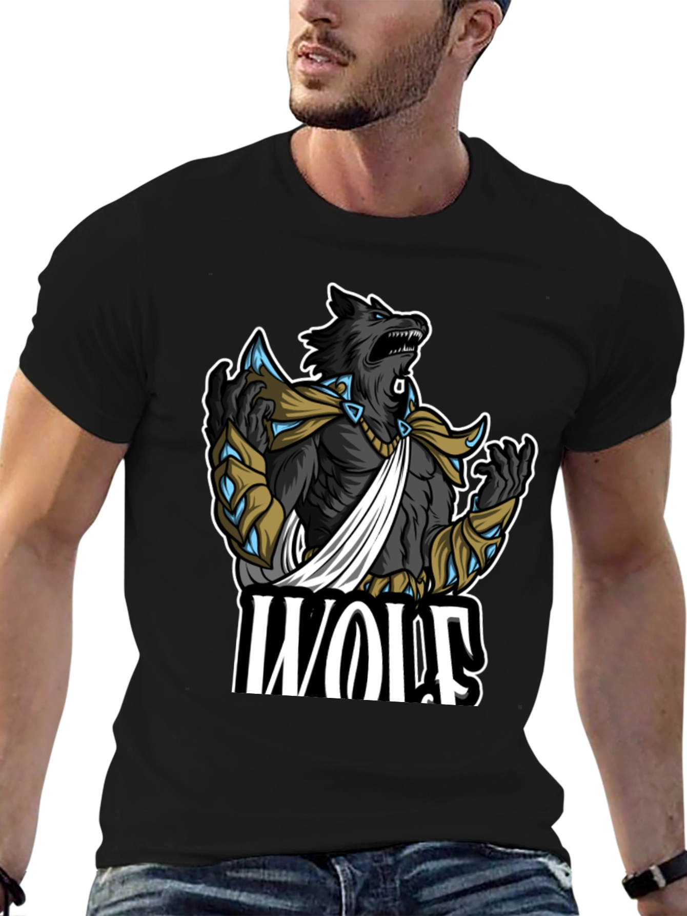 Wolf Graphic Print Black T-Shirt