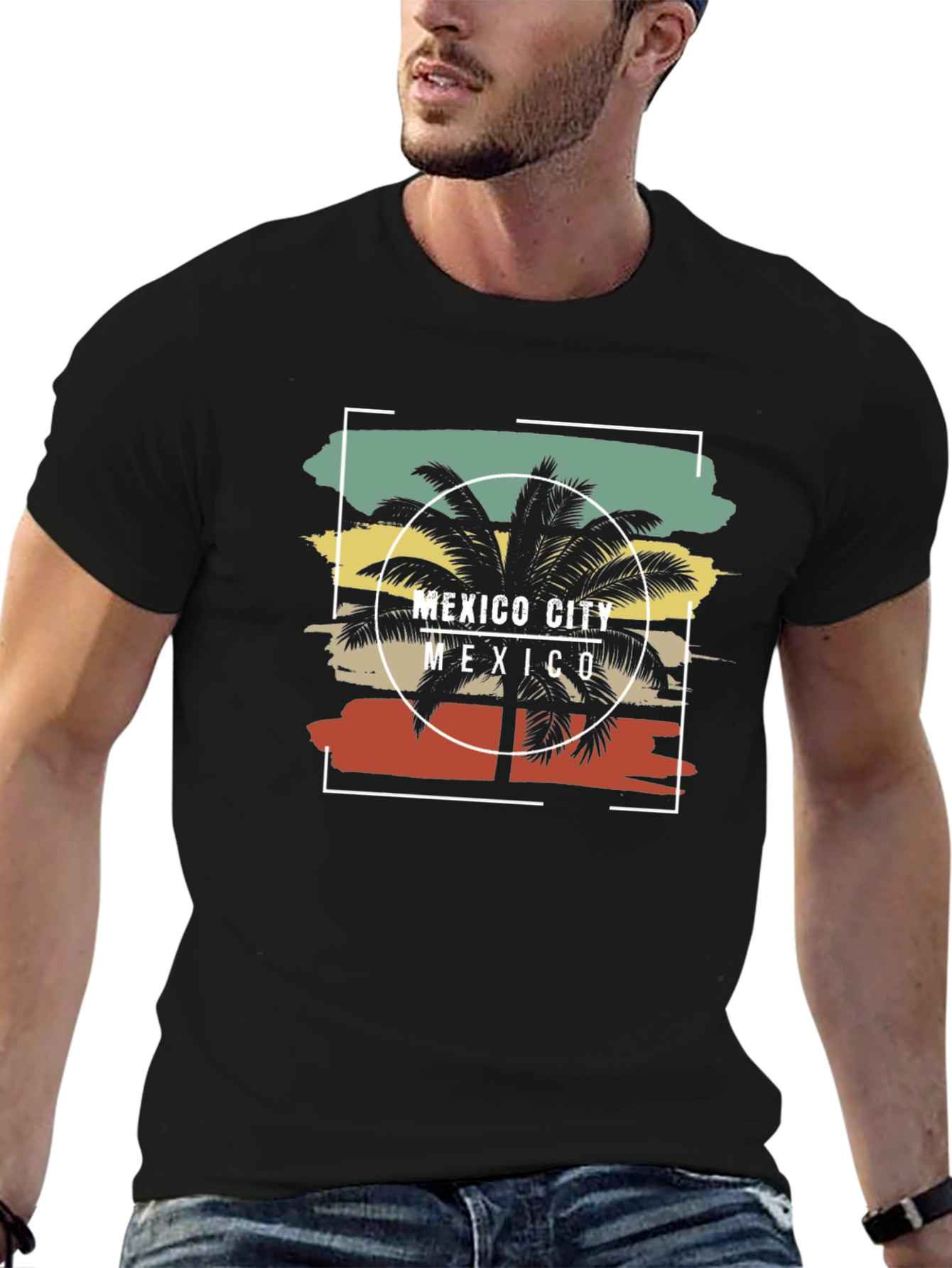Mexico City Palm Graphic Tee - Mens Black T-Shirt