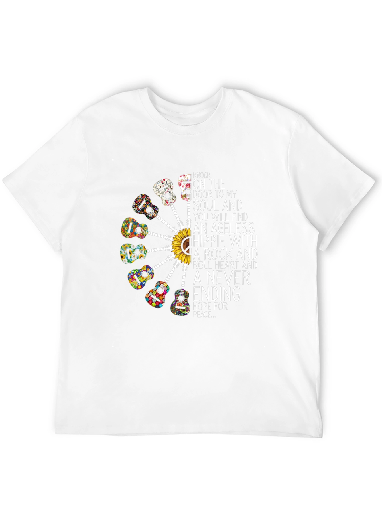 Hippie Soul T-Shirt with Guitar & Sunflower Design