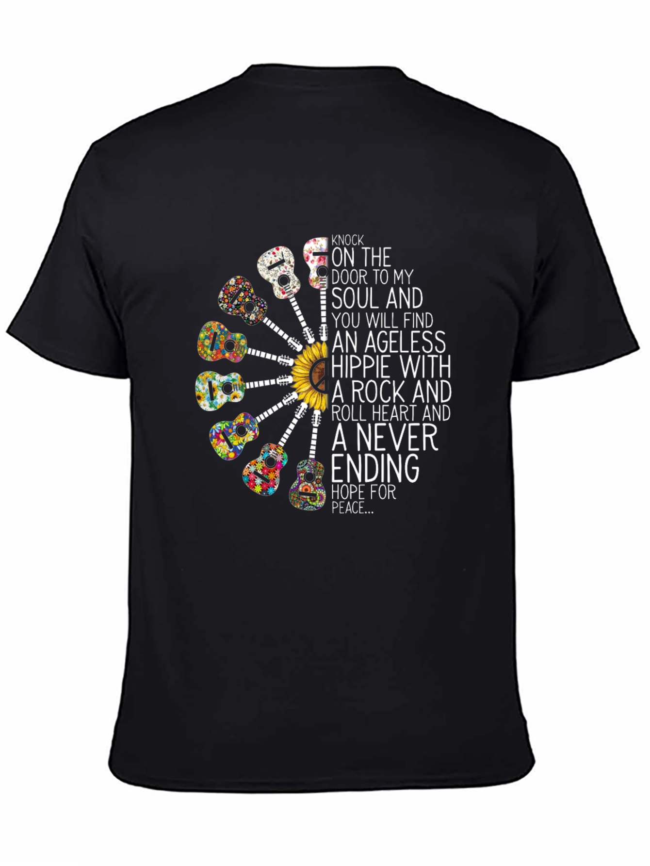 Hippie Soul T-Shirt with Guitar & Sunflower Design