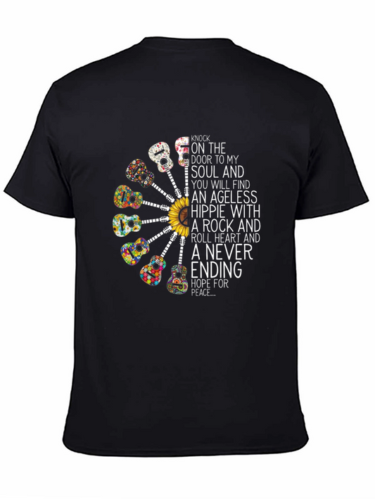Hippie Soul T-Shirt with Guitar & Sunflower Design